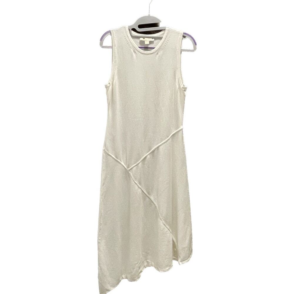 Michael Kors Asymmetrical Shape and Lines White Midi Dress Figure Shaping Size M